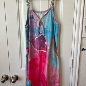 Colorful Sleeveless Dress with Chain Straps with Pockets